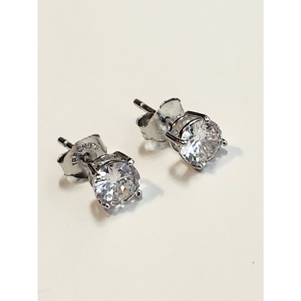 Sterling Silver CZ Stud Earrings - Clear White